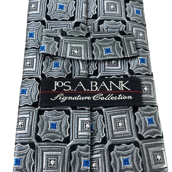 Jos Joseph A Bank Signature Collection Mens Gray Blue 100% Silk Tie Necktie 3.5" - Picture 16 of 16